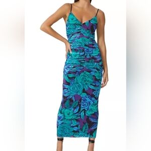AFRM Lupita Mesh V Neck Ruched Midi Dress